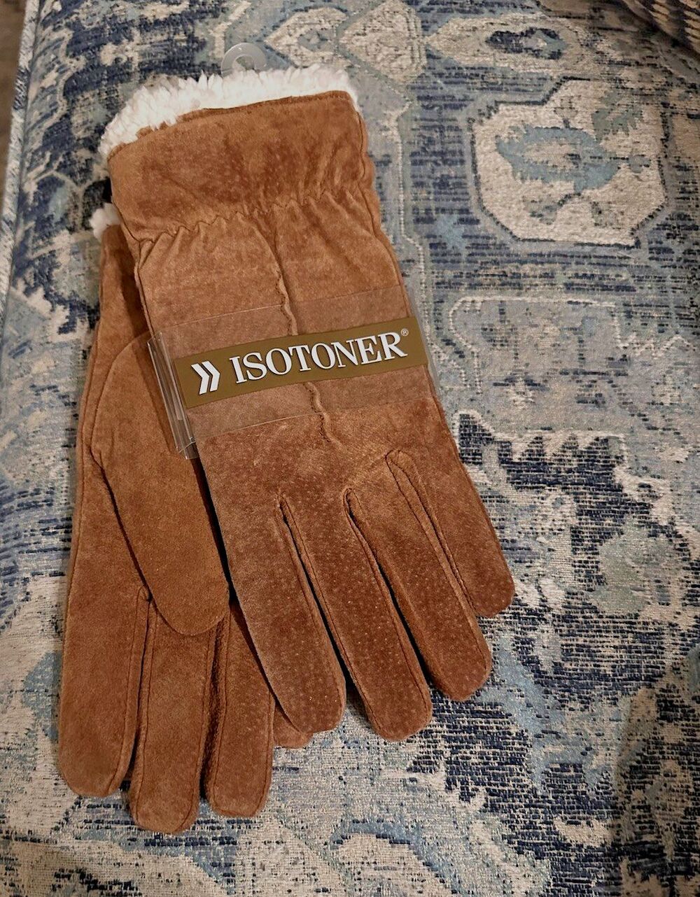 New Isotoner Leather Suede Gloves Womens Large Luggage Brown Classic Cozy Winter